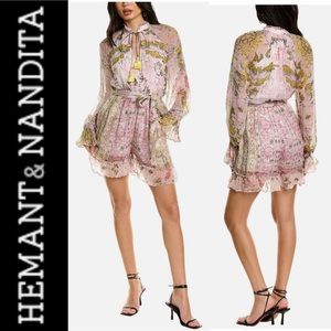 NWT Hemant & Nandita pink/lime Floral Button-up Maya Romper s